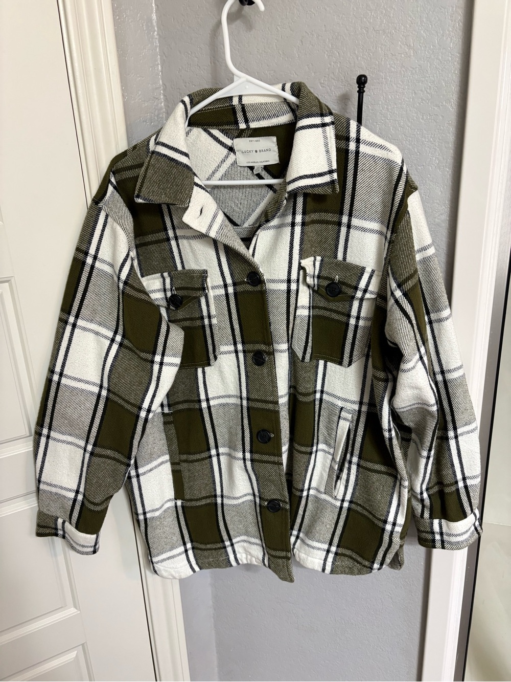 Lucky Brand Olive & White Plaid Shacket